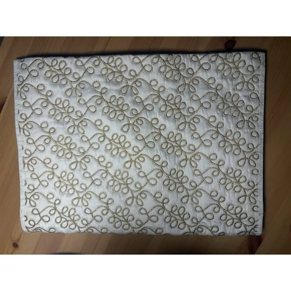 Vintage Silk Maison Noël Paris Quilted Gold Embroidered Cosmetic Travel Case